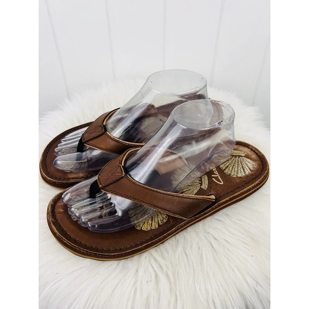 Clarks Brown Seashell Flip Flop Thong Sandals Coastal Beach Comfort Size 10M